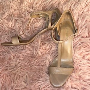 NINE WEST Nude T Strap Heels